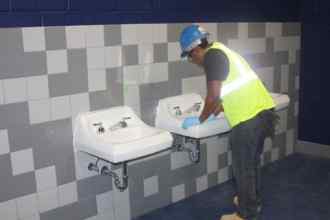 Pegula Center, Cleaning Bathroom